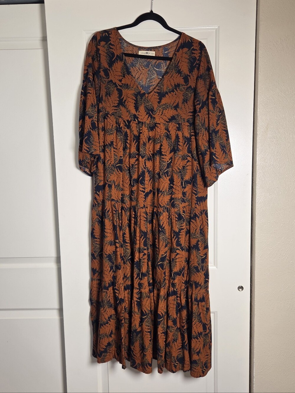 Natural Life V-neck Wide Sleeve Tiered Midi Dress Boho Gypsy Women's XS / Small - Picture 2 of 6